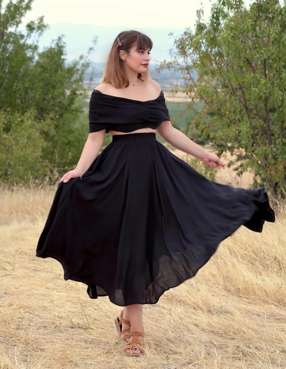 Scarlet Darkness Maxi Skirts for Women Long Flowy Boho Renaissance Skirt