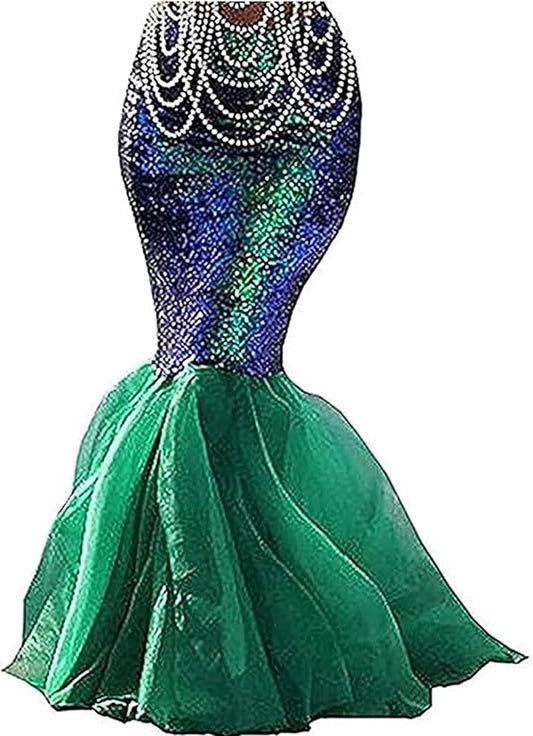 Women Halloween Mermaid Costumes High Waist Sequin Scales Bodycon Fishtail Skirt Masquerade Cosplay Party Outfits