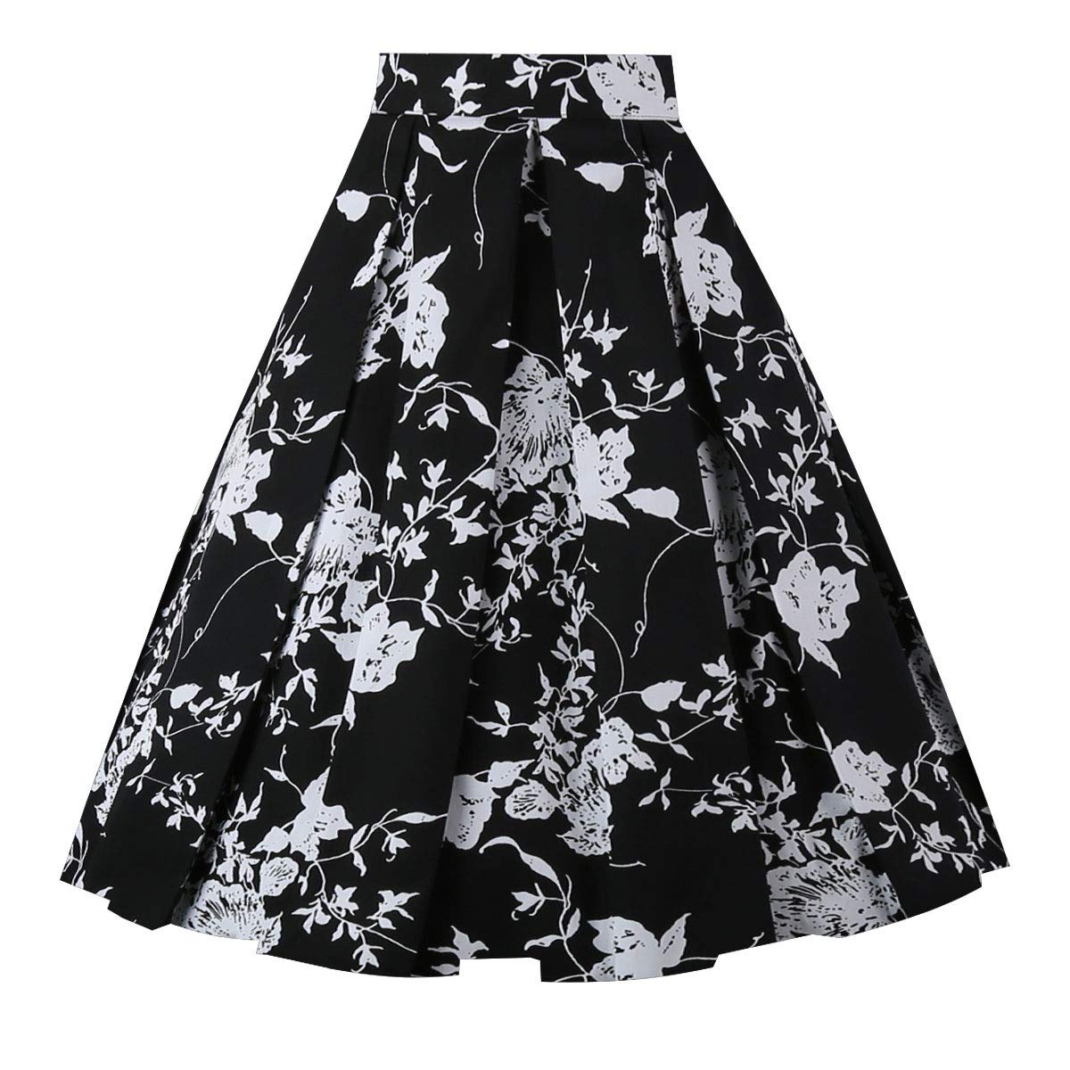 OBBUE Vintage Pleated Skirt A-line Midi Skirts