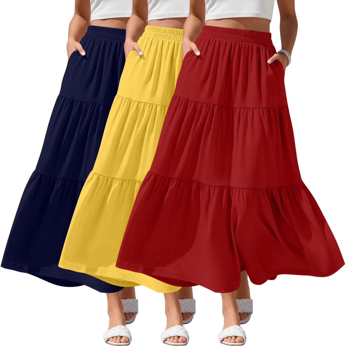 3 Pack Women's Maxi Tiered Skirts
