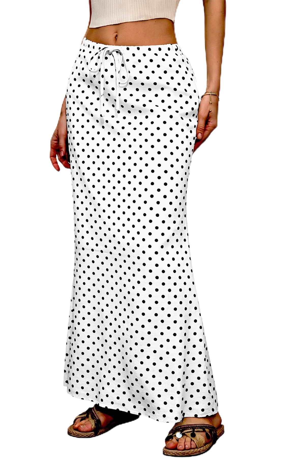 ELLEVEN Linen Flared Maxi Skirt, Boho Flowy Ankle-Length Skirts for Women