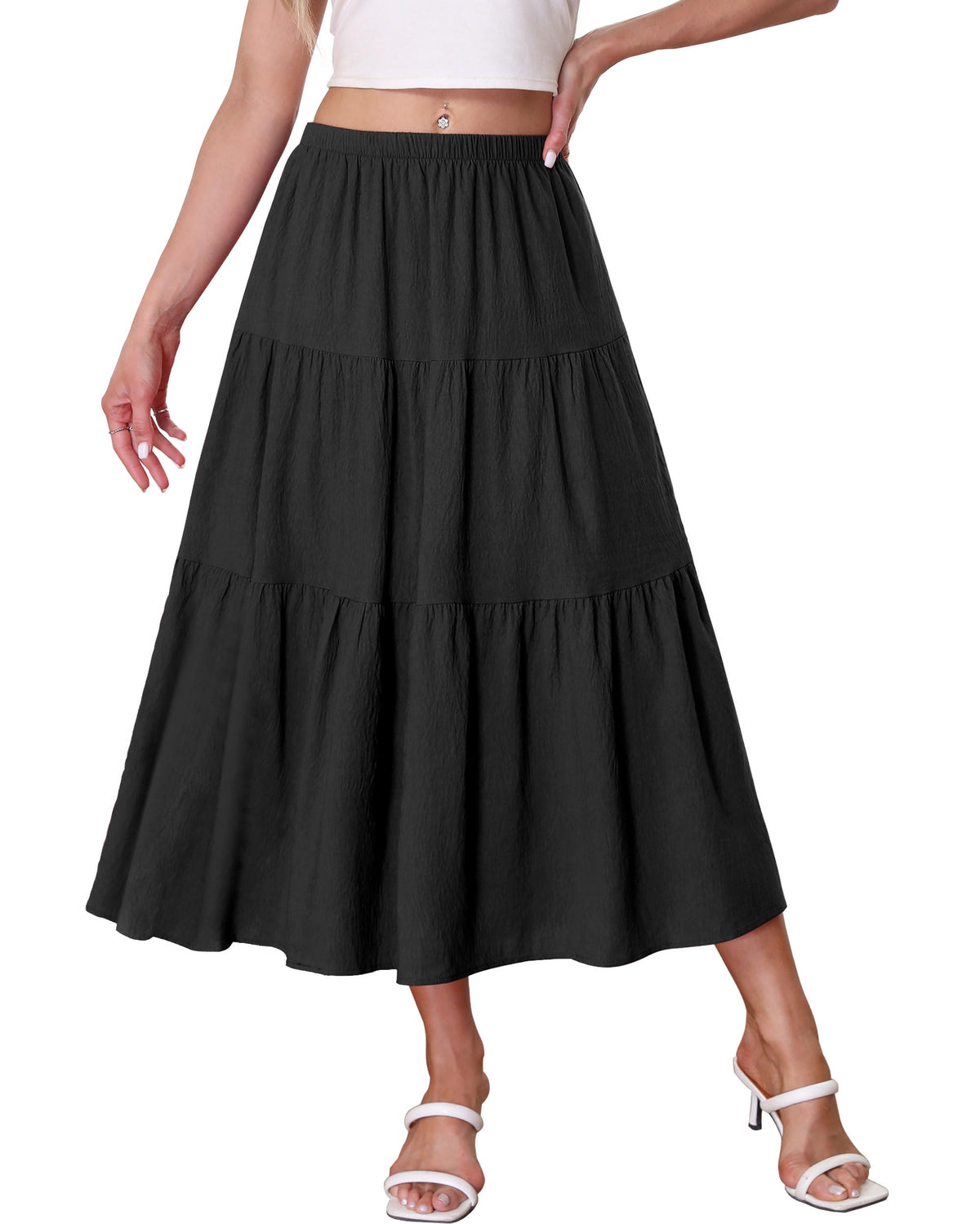 Kingfancy Women's Boho Midi Skirt A-Line Flowy Skirts