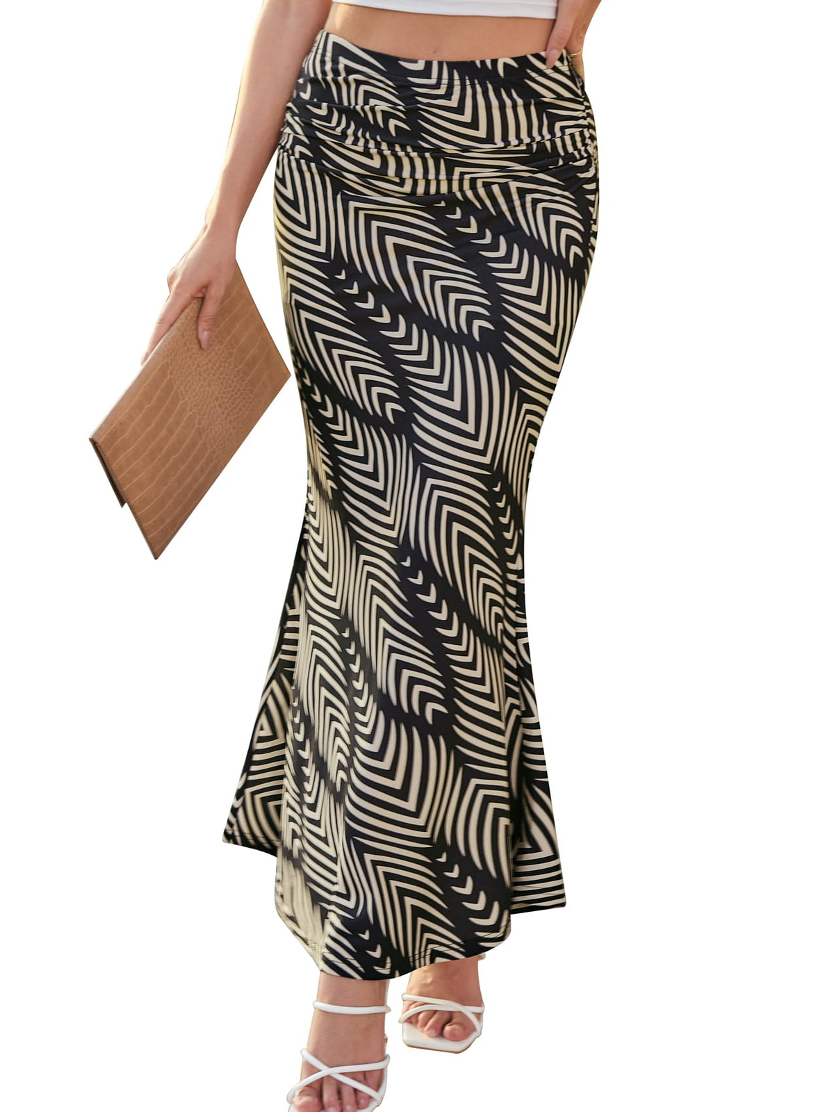 BAISHENGGT Womens Boho Maxi Skirts High Waisted Ruched Mermaid Long Skirt
