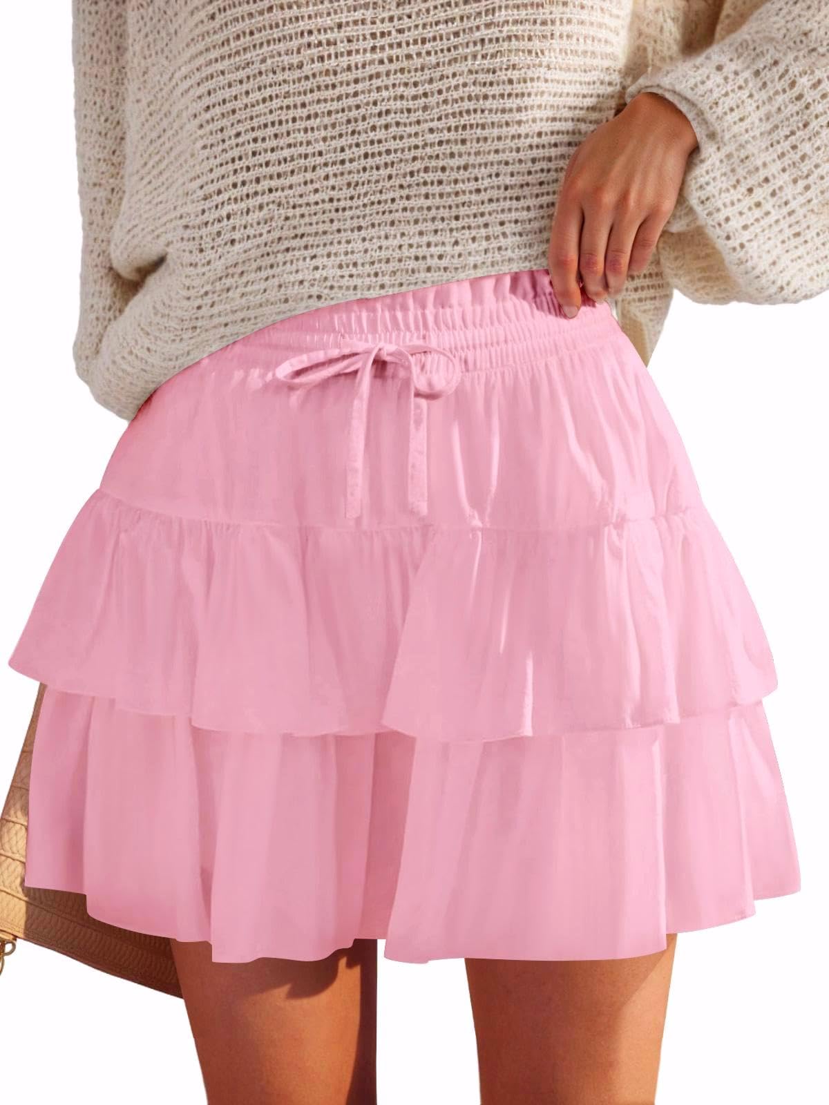 JEKAOYI Shorts for Women Ruffled Tiered Pleated Mini Skirts Boho High Waist Flowy Comfy Tennis Golf Skorts