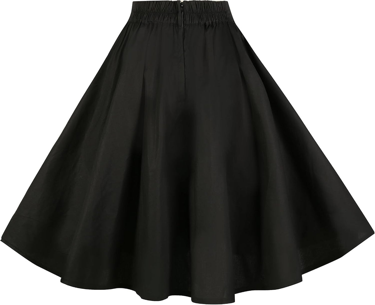 BI.TENCON Women Vintage Skirt Smock Waist Rockabilly Swing Casual Party Skirts