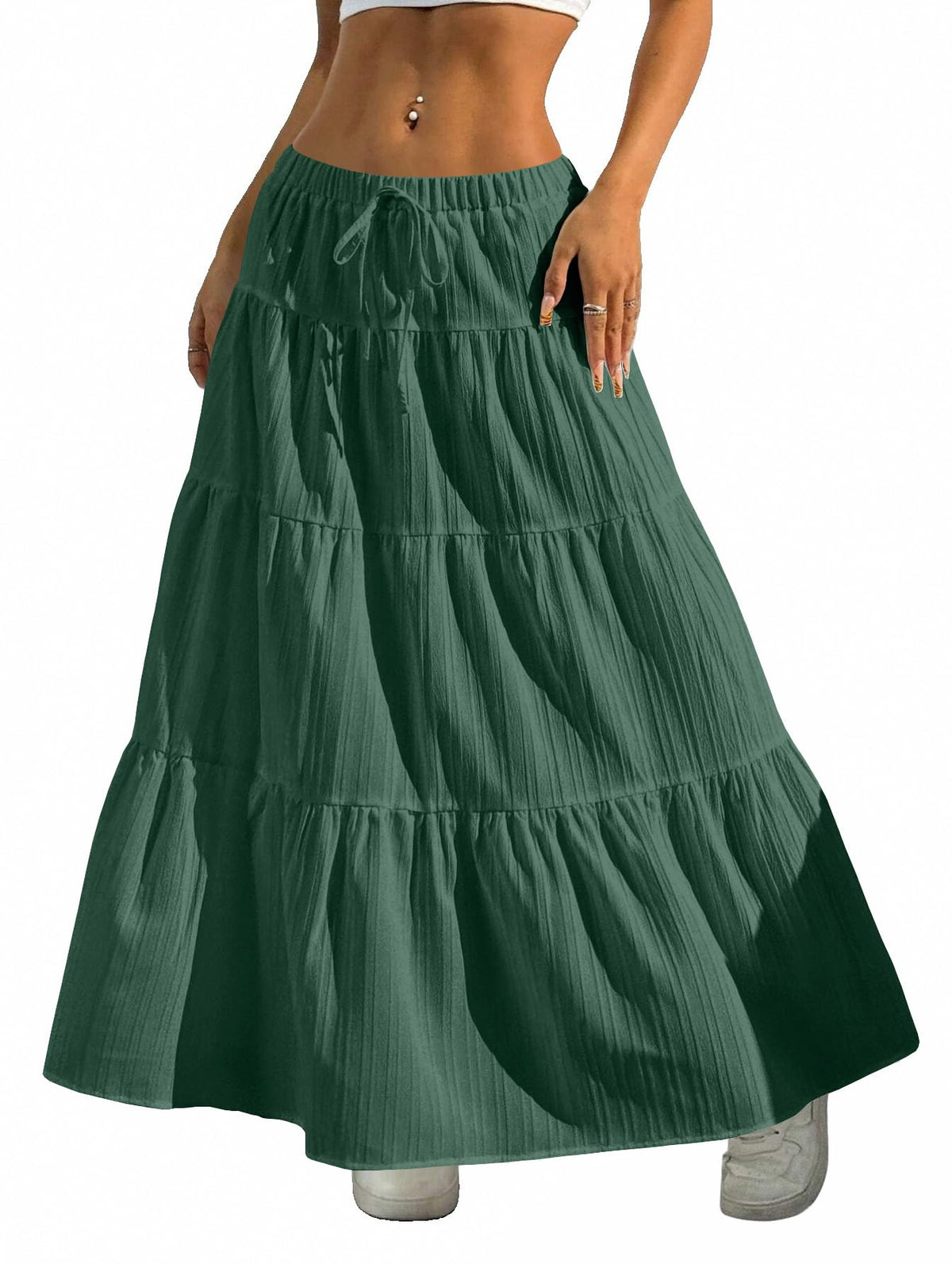 Maxi Skirt for Women Long Boho Flowy Ruffle Elastic High Waist