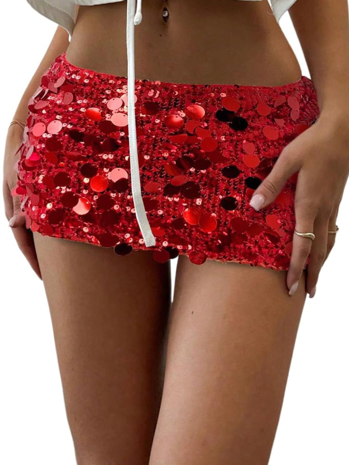 Floerns Women's Sequin Low Waist Mini Skorts Night Out Skirt Shorts
