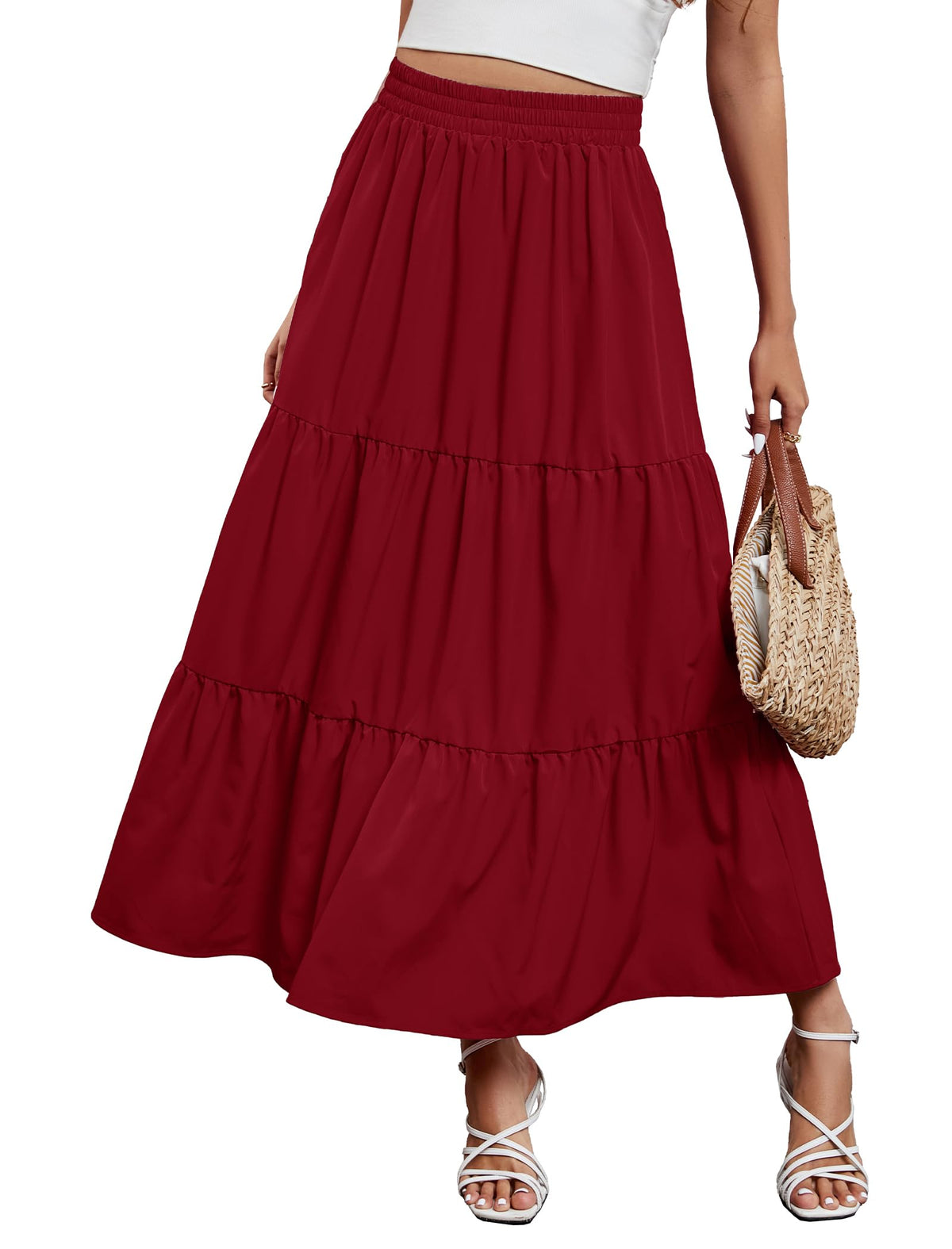 Arolina Maxi Skirts for Women Summer Boho Flowy Tiered Long Beach Skirt