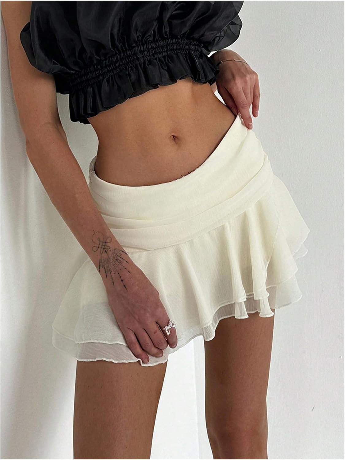 MakeMeChic Women's Mini Skirt Tiered Layer Ruffle Flared Rave Party Skirt