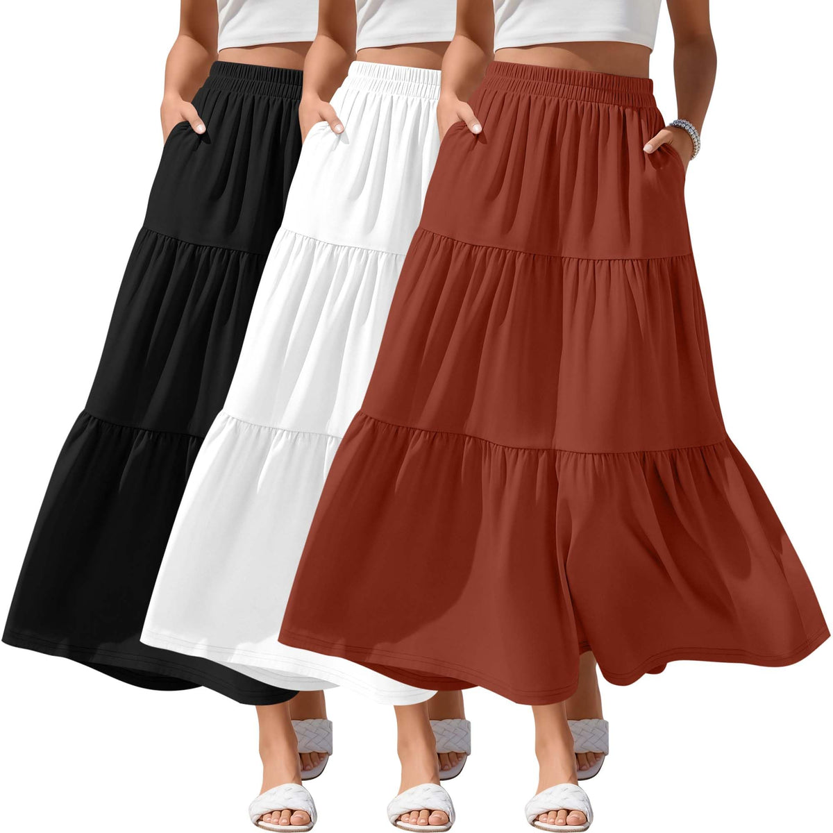 3 Pack Women's Maxi Tiered Skirts