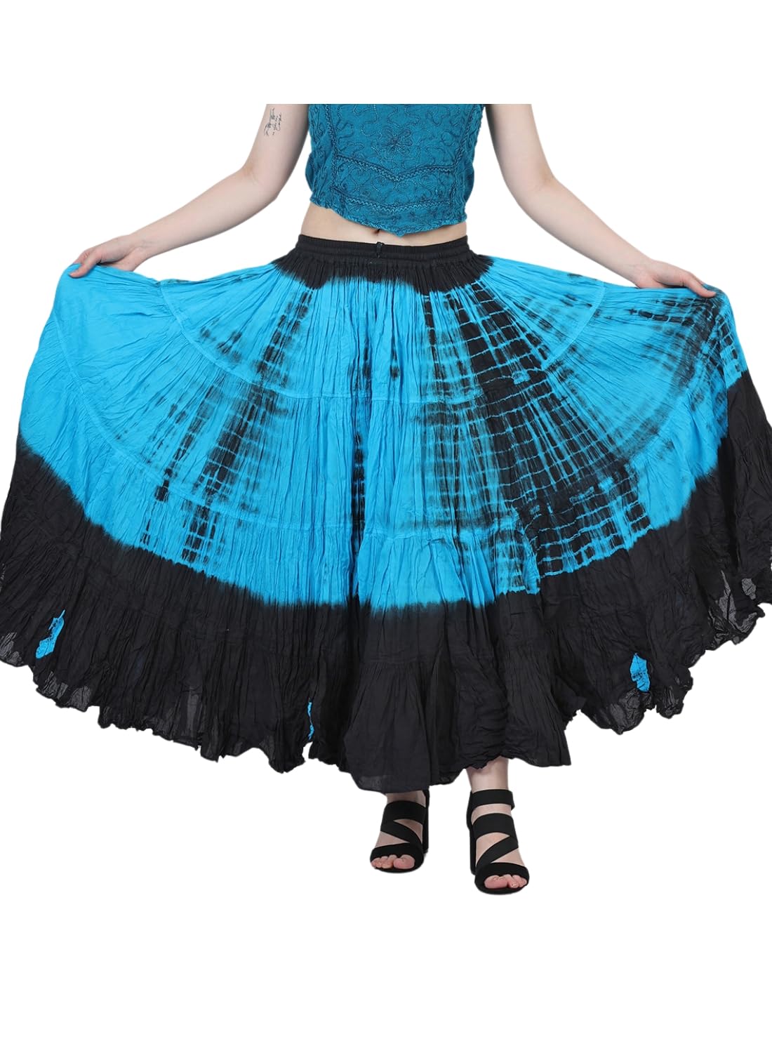 Wevez Women's 25 Yard Casual High Waist Long Maxi Skirt with Elastic Waistband Flared Cotton Skirts for Women