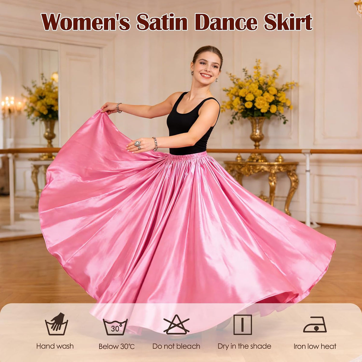 Women Satin Full Circle Ankle Length Swing Long Skirt Maxi Shiny Skirt for Party Cosplay Belly Dance Performance Costume