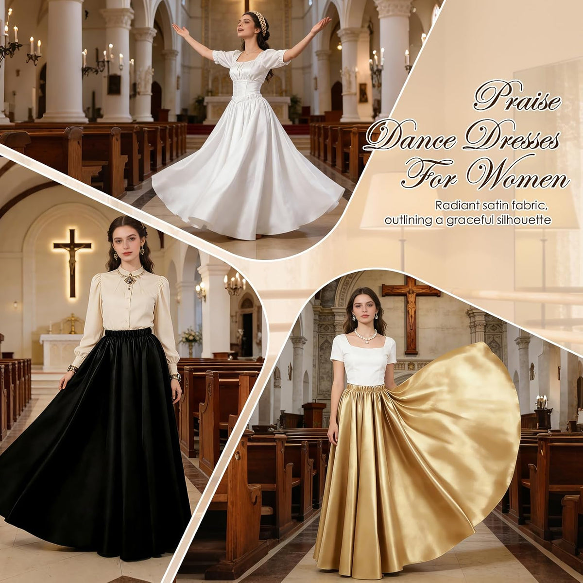 4PCS Satin Dance Skirt for Women Ankle Length Full Circle Women Maxi Shiny Skirt for Flamenco Belly Dance Party