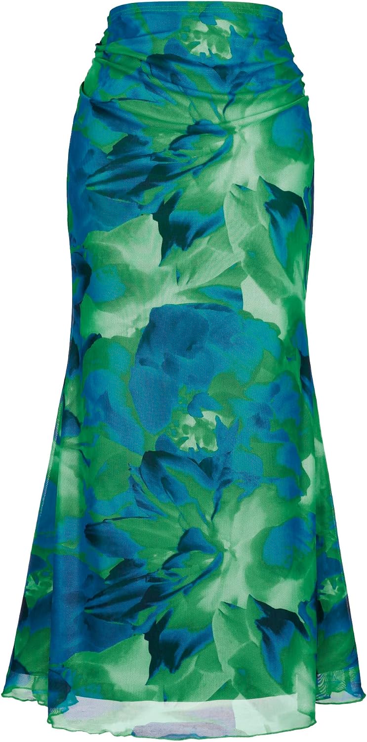 Allegra K Floral Mesh Maxi Skirt for Women Summer 2026 High Waisted Boho Bodycon Fishtail Long Skirts