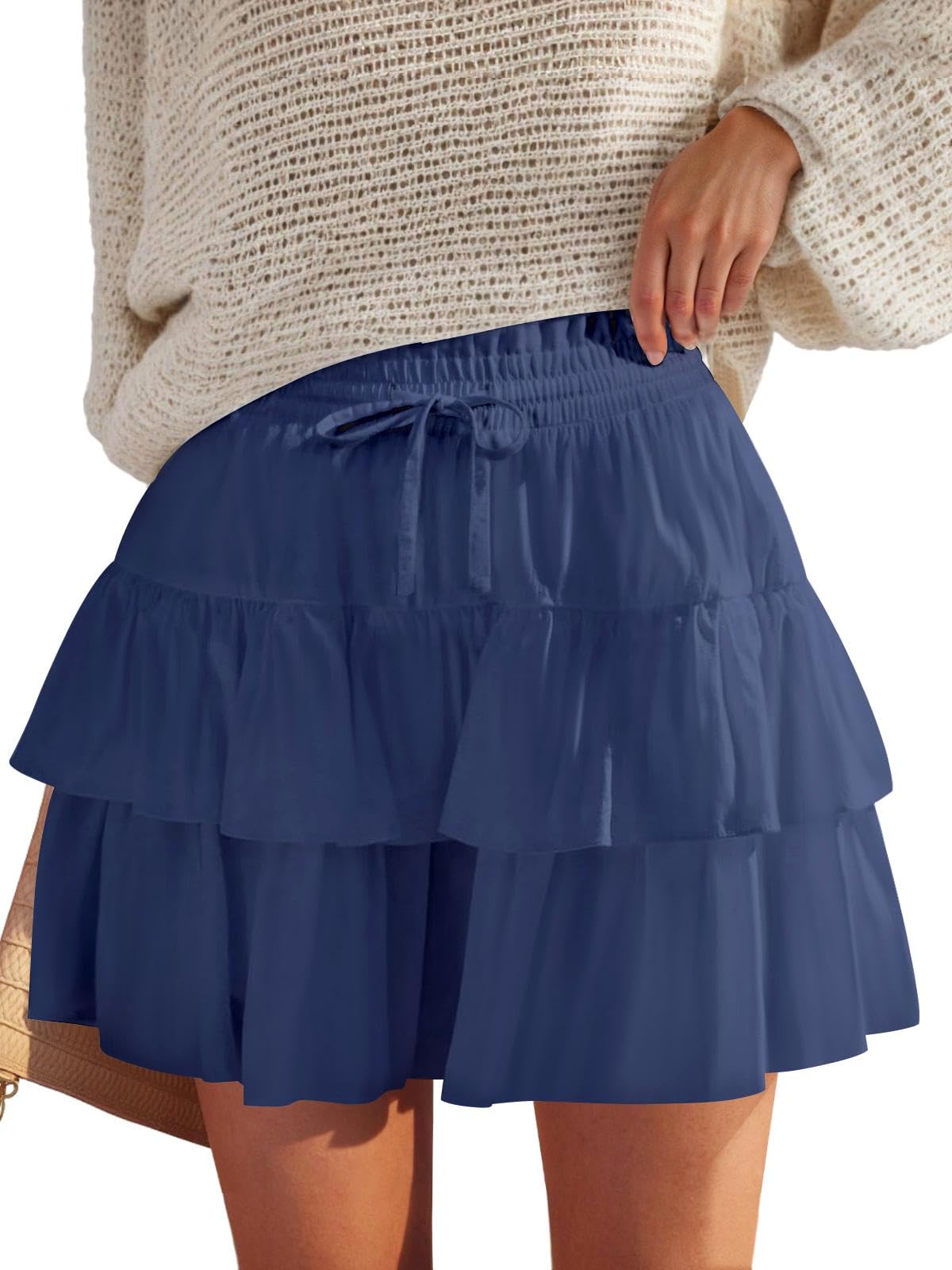 JEKAOYI Shorts for Women Ruffled Tiered Pleated Mini Skirts Boho High Waist Flowy Comfy Tennis Golf Skorts