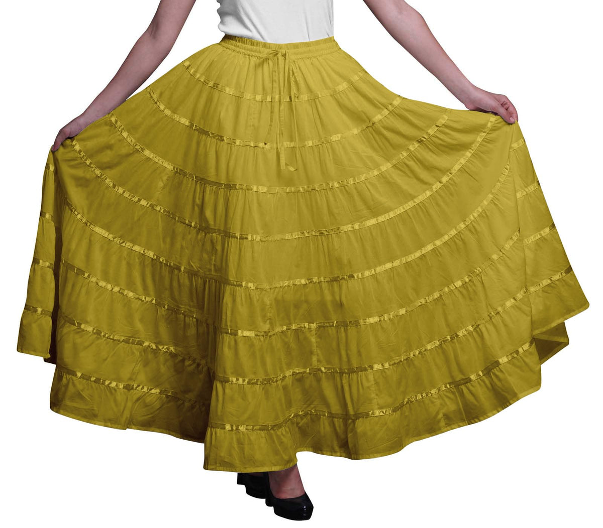 Solid Long Maxi Cotton Beach Wear Skirt for Women Elastic Waist Skirt Summer Wear