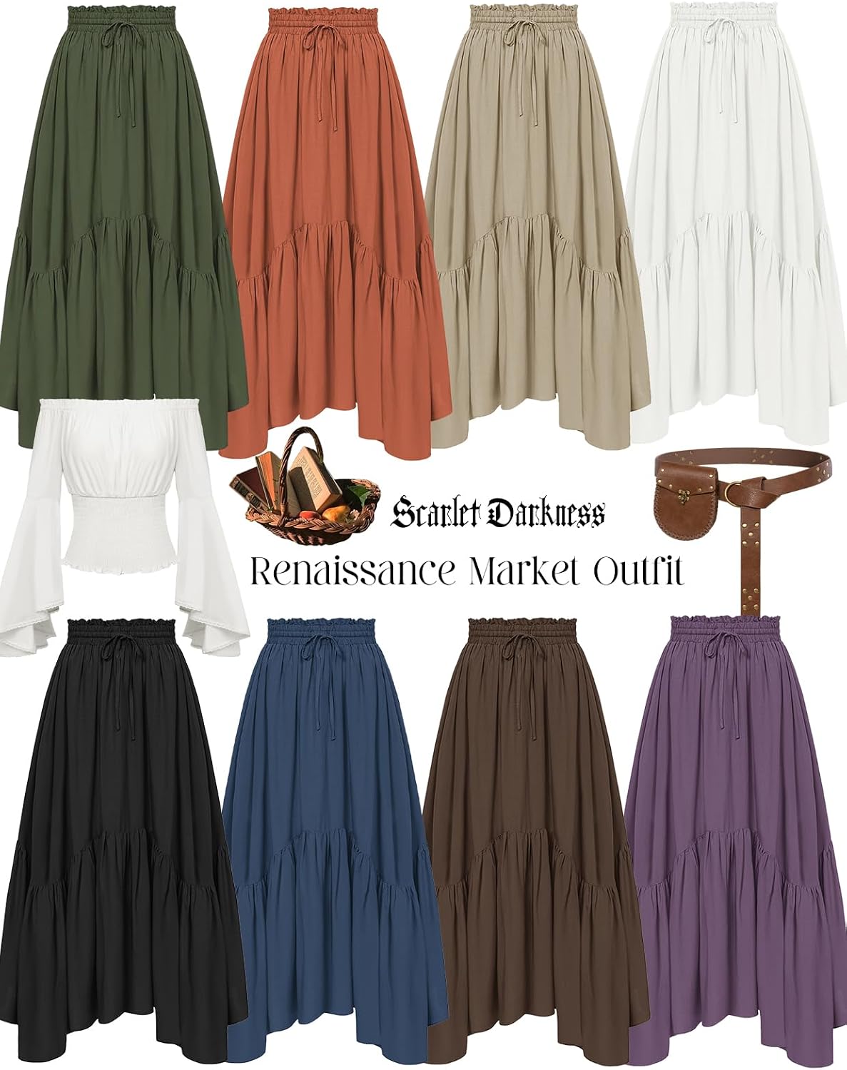 Scarlet Darkness Maxi Skirts for Women Flowy Boho Renaissance Skirt