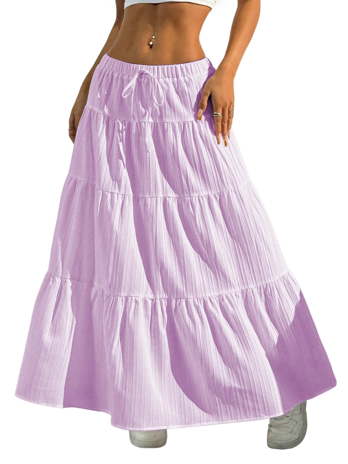 Verdusa Women's Boho Flowy Ruffle Long Maxi Skirt Summer Beach Outfits