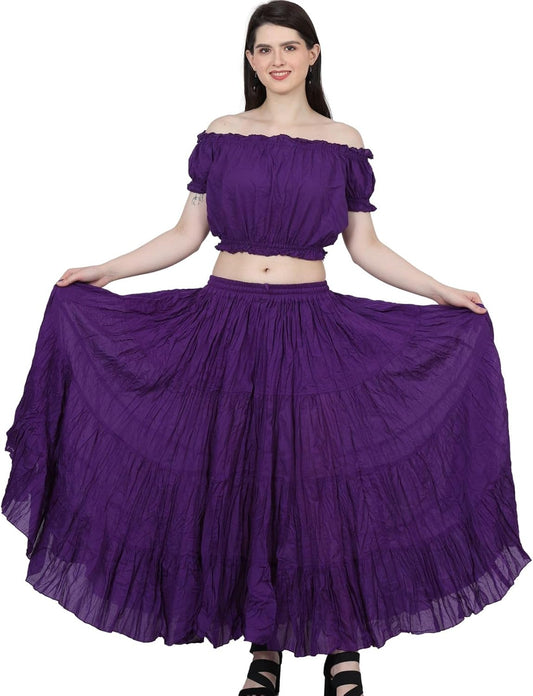 Wevez Women's Flowy Renaissance Long Maxi Tiered Peasant Dance Skirt, Plus Size 0X to 3X