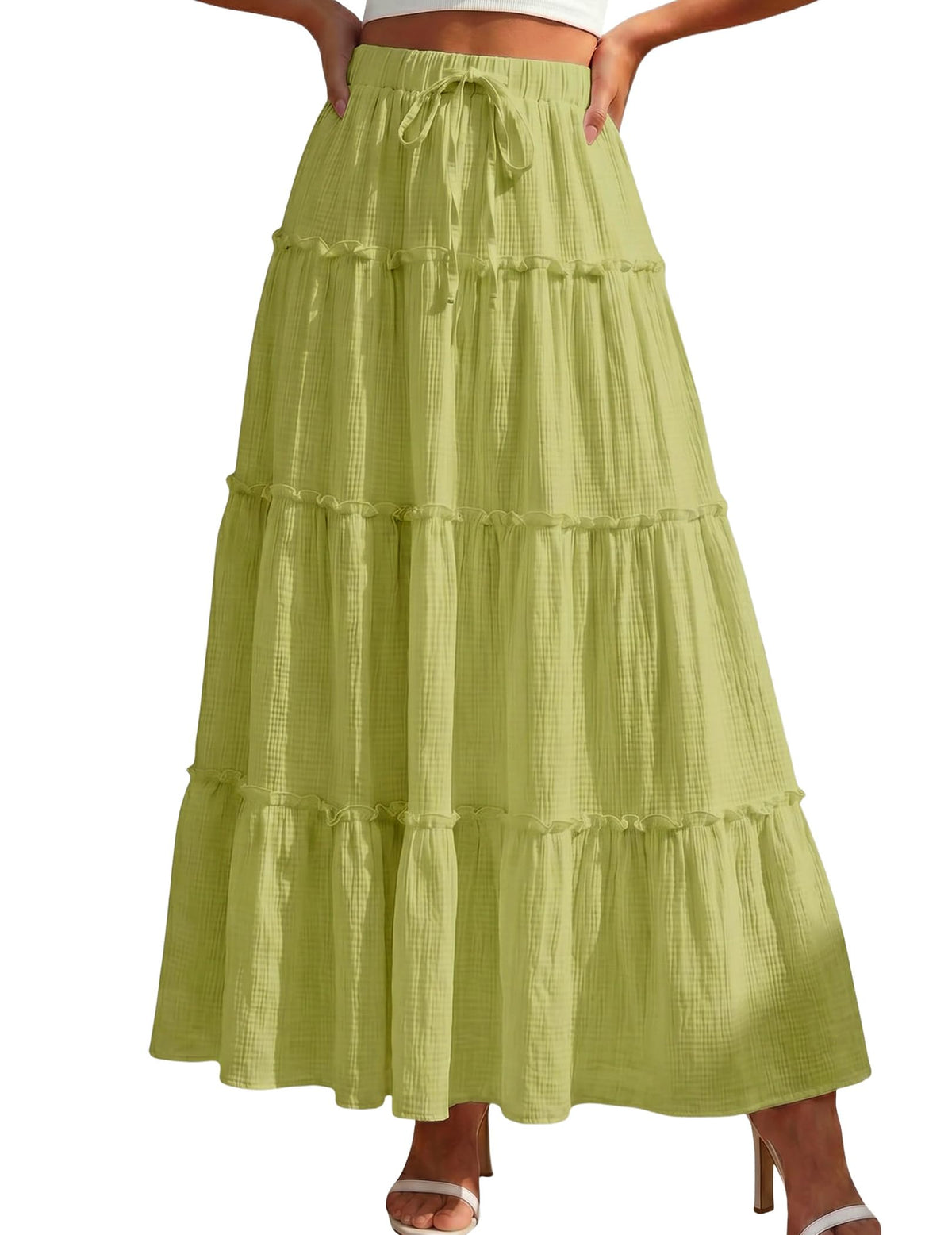 DERAX Womens Boho Maxi Skirt Flowy Ruffle Tiered High Waisted Long Skirts