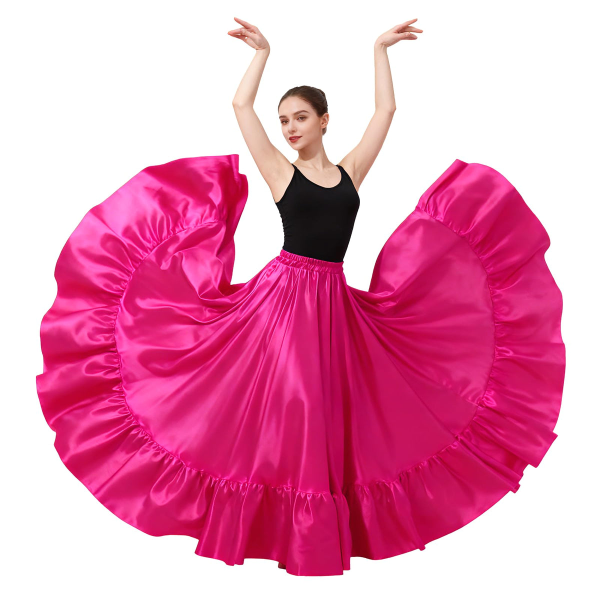 Satin Belly Dance Skirt for Women Maxi Midi Dress Circle Skirt Elastic Waist Stage Performance Holiday Party Dance Skirts