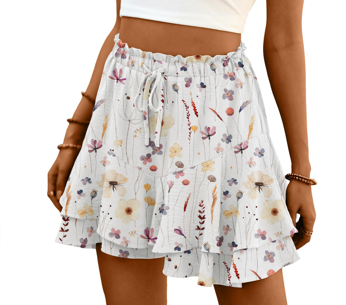 Lepunuo Flowy Shorts for Women Boho Ruffle Tiered Skorts Summer Skorts