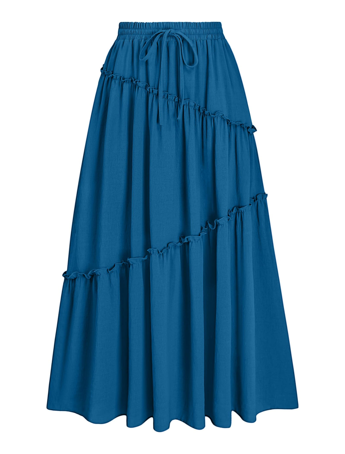 Gracyoga Womens Summer Casual Maxi Skirts Smocked Layered Tiered High Waisted A Line Flowy Long Elegant Skirt with Pockets
