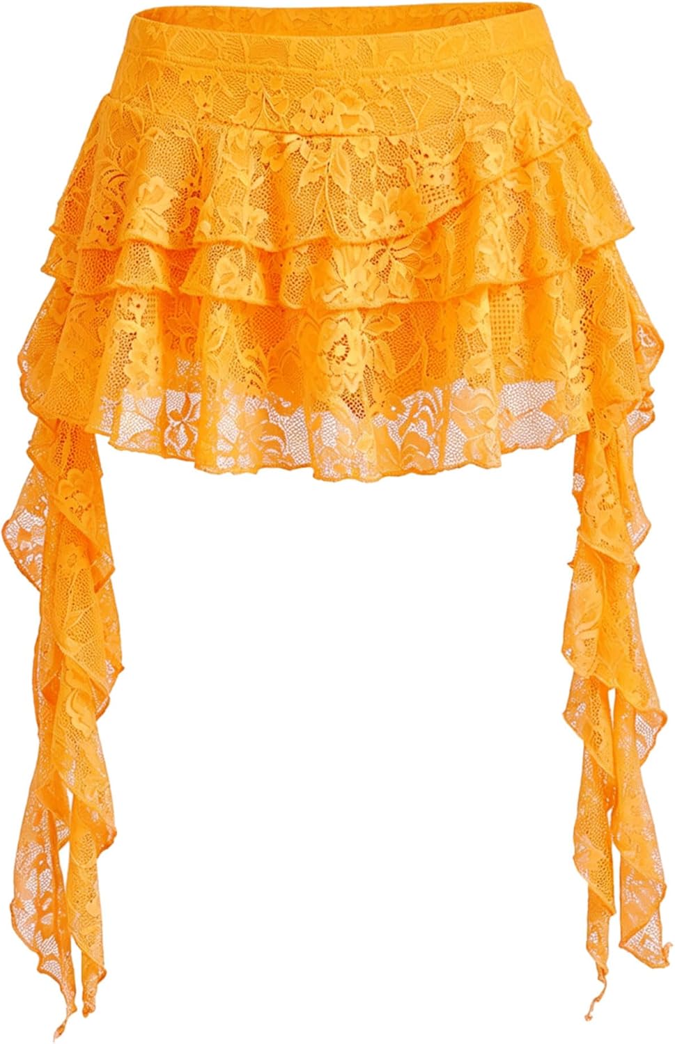 Women's Y2K Mini Skirt Ruffle Lace Mesh Asymmetrical Flowy Short Skort