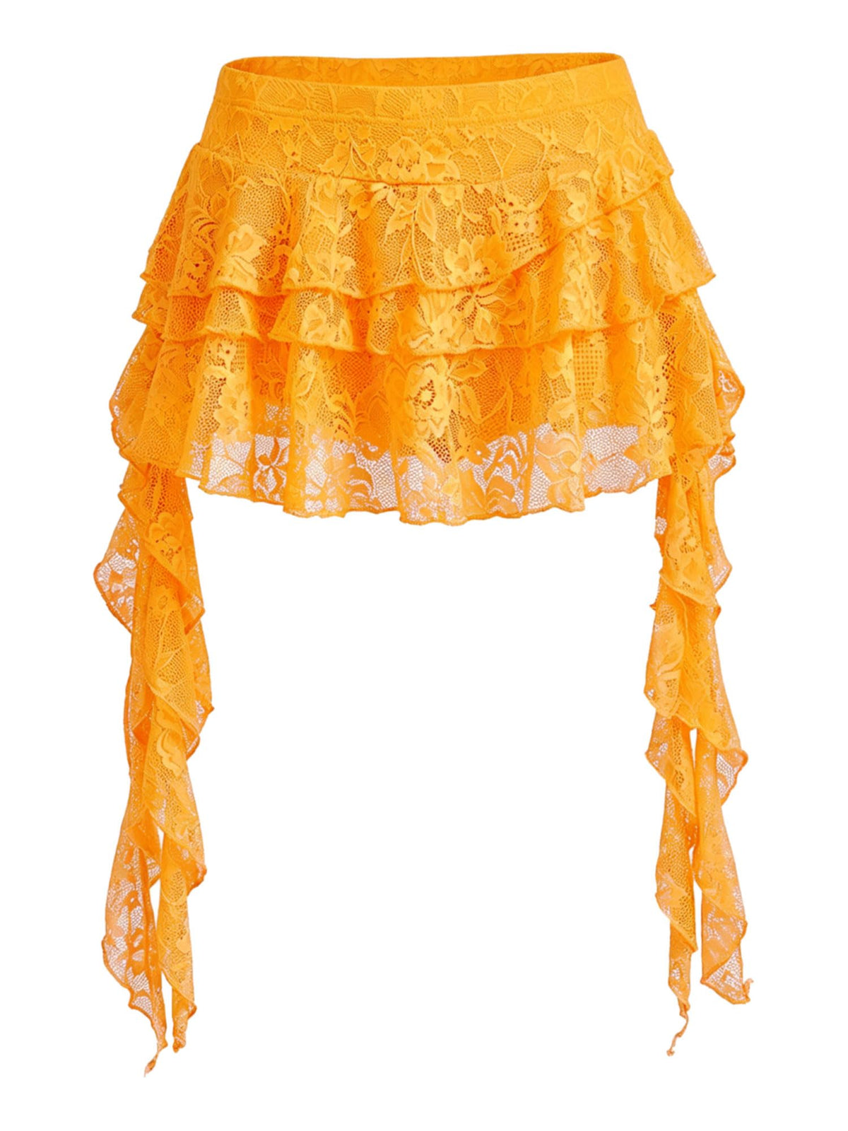 Women's Y2K Mini Skirt Ruffle Lace Mesh Asymmetrical Flowy Short Skort