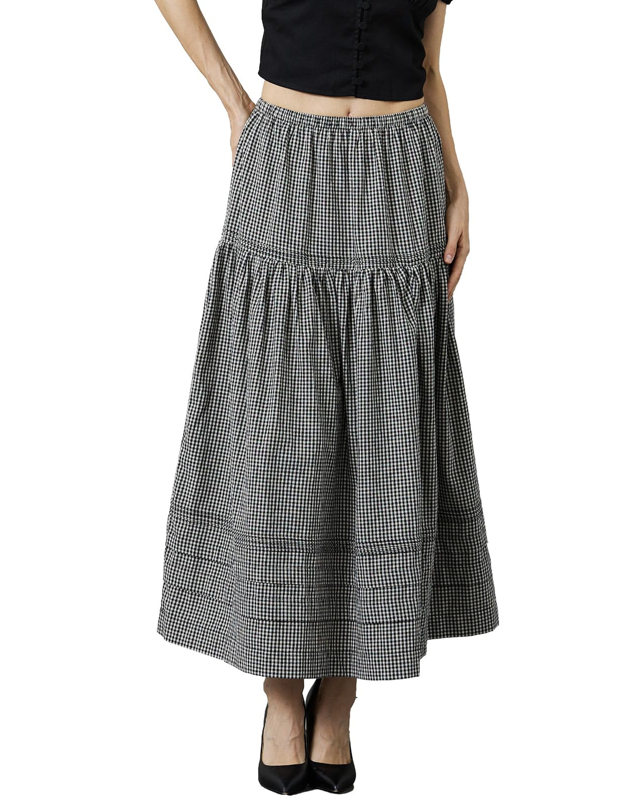 100% Cotton Women White Maxi Skirt Elastic Waist Peasant A Line Flowy Swing Lace Skirt Dress No Lining