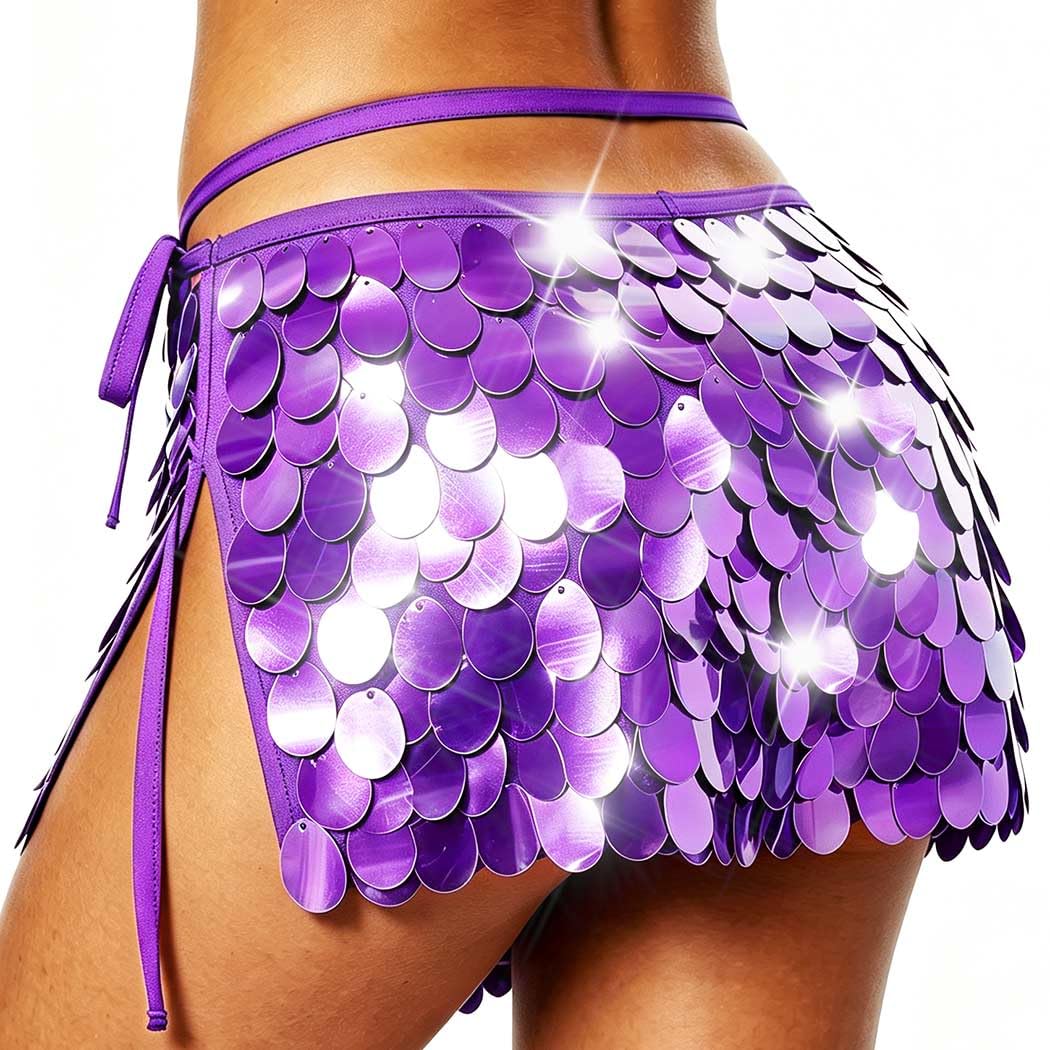 Nicute Big Sequin Skirt Sparkly Mermaid Sequin Skirt Belly Dance Skirt Rave Costume for Women