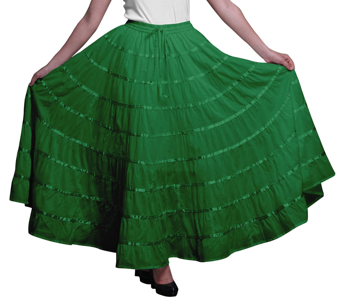 Solid Long Maxi Cotton Beach Wear Skirt for Women Elastic Waist Skirt Summer Wear