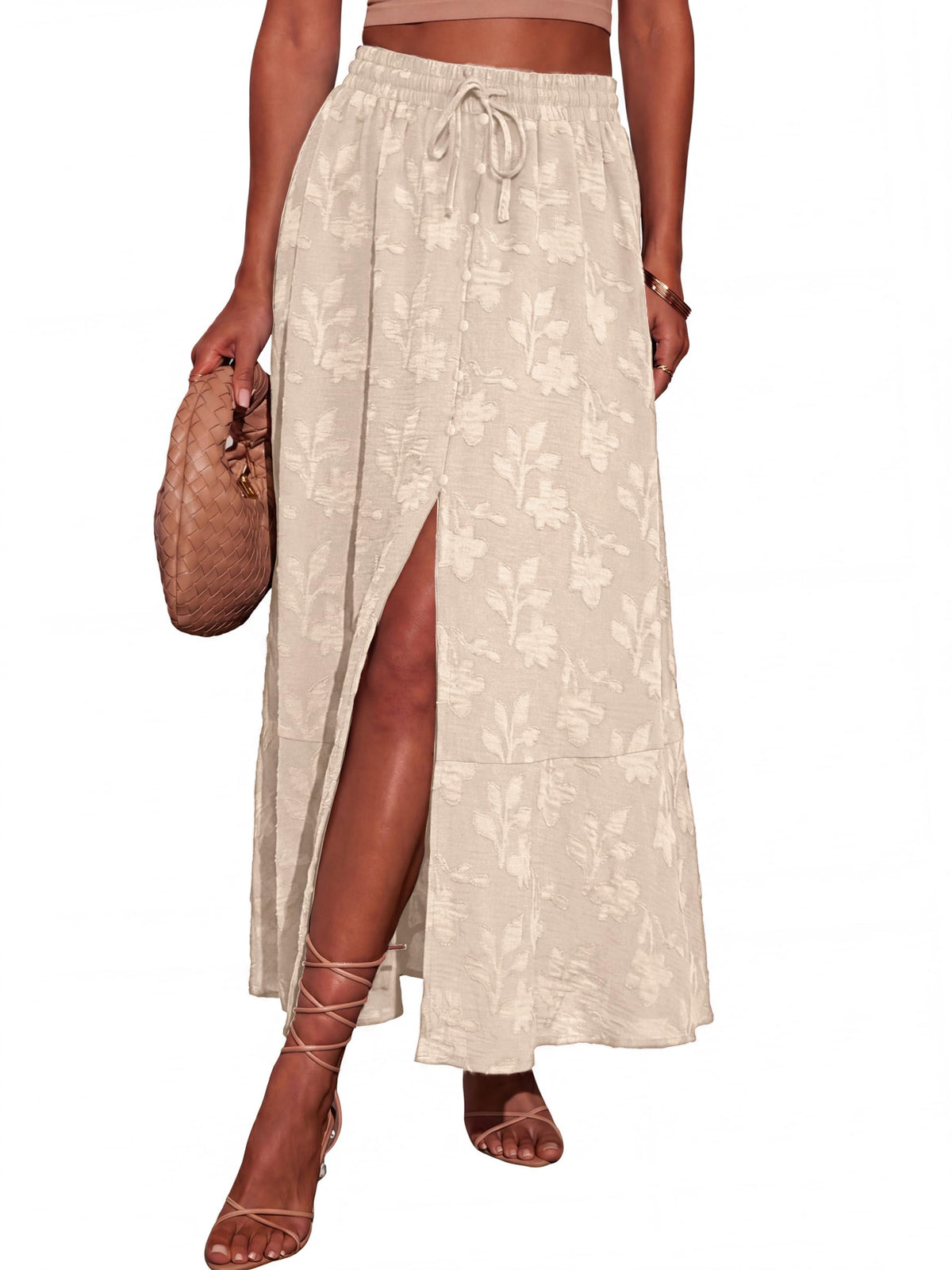Simplee Women Summer Boho Maxi Skirts Floral High Waisted Slit Front Flowy Beach Long Skirt with Pockets