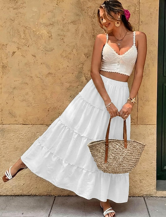 Long Maxi Flowy Skirt for Women Summer Bohemian Outfits