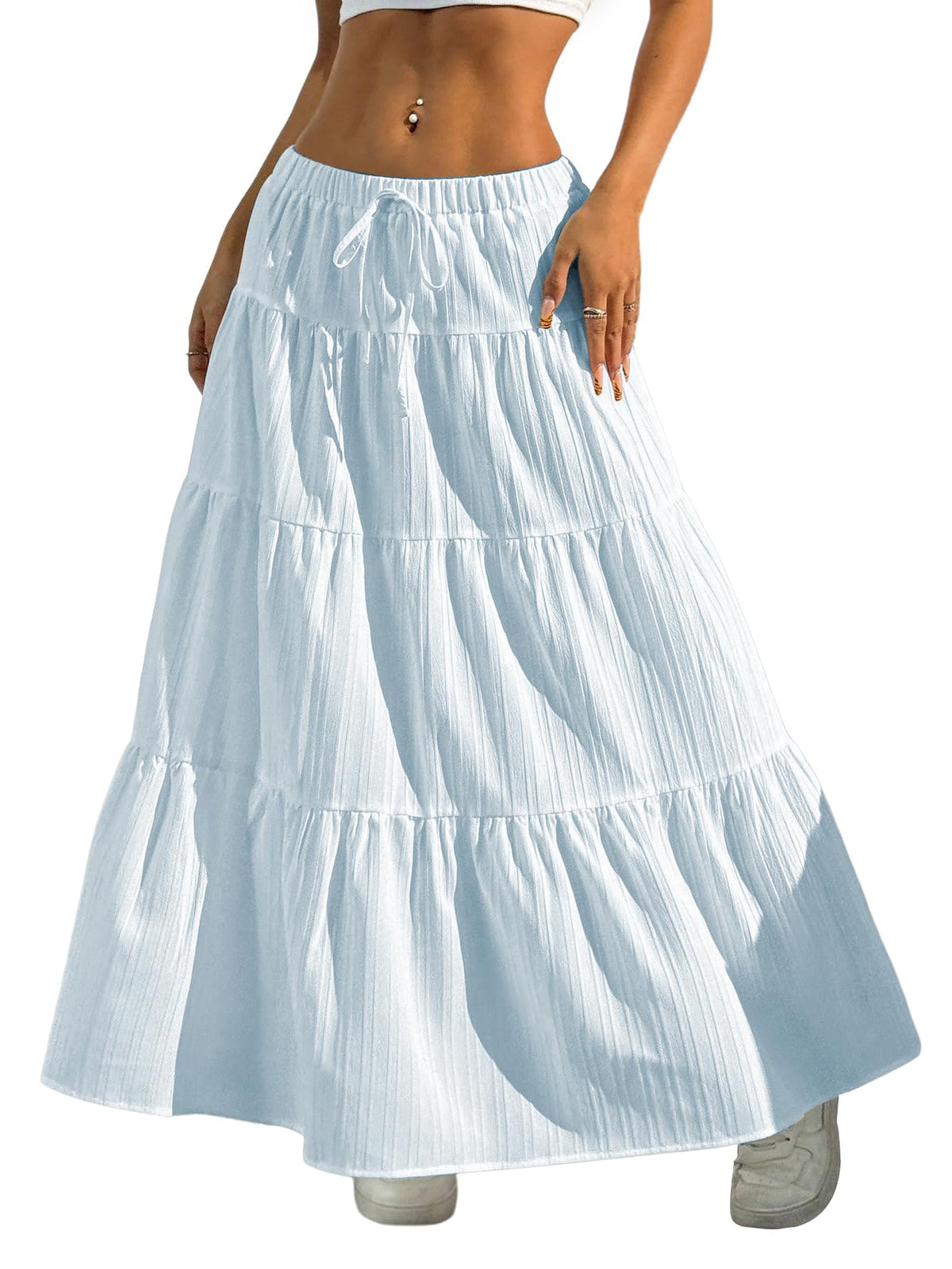 Verdusa Women's Boho Flowy Ruffle Long Maxi Skirt Summer Beach Outfits