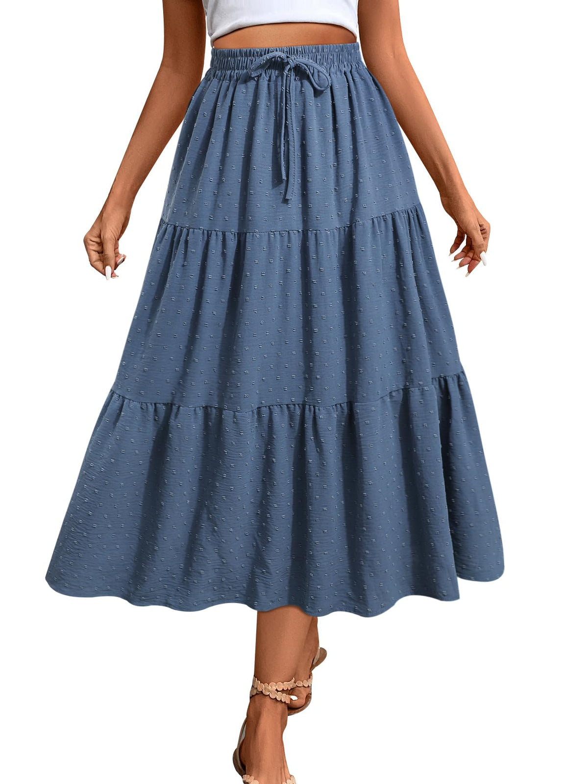 SEAFORM Women's Polka Dot Midi Skirt Flowy High Waisted Casual Skirts