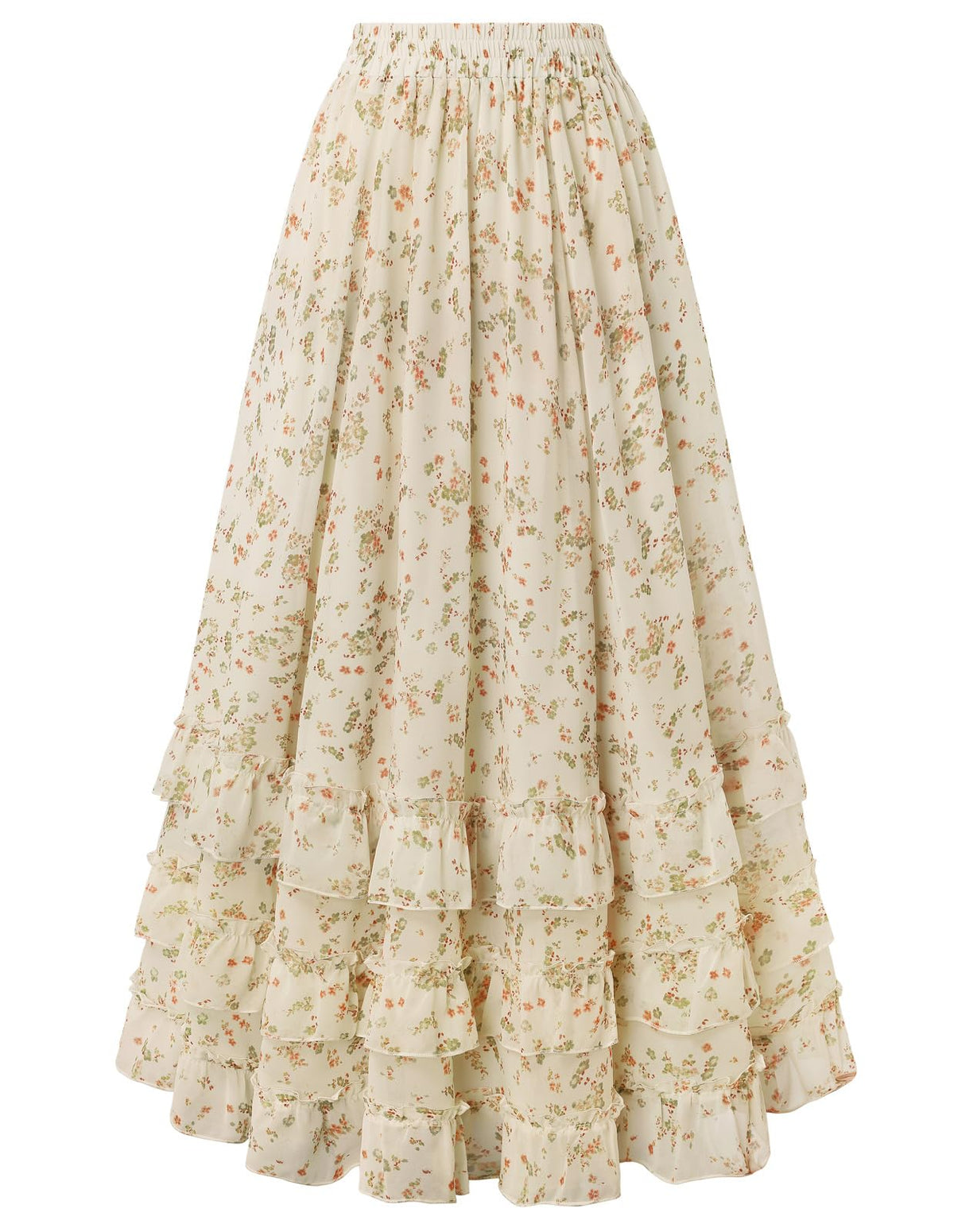 Scarlet Darkness Maxi Skirts for Women Floral Chiffon Ruffle Long Skirt
