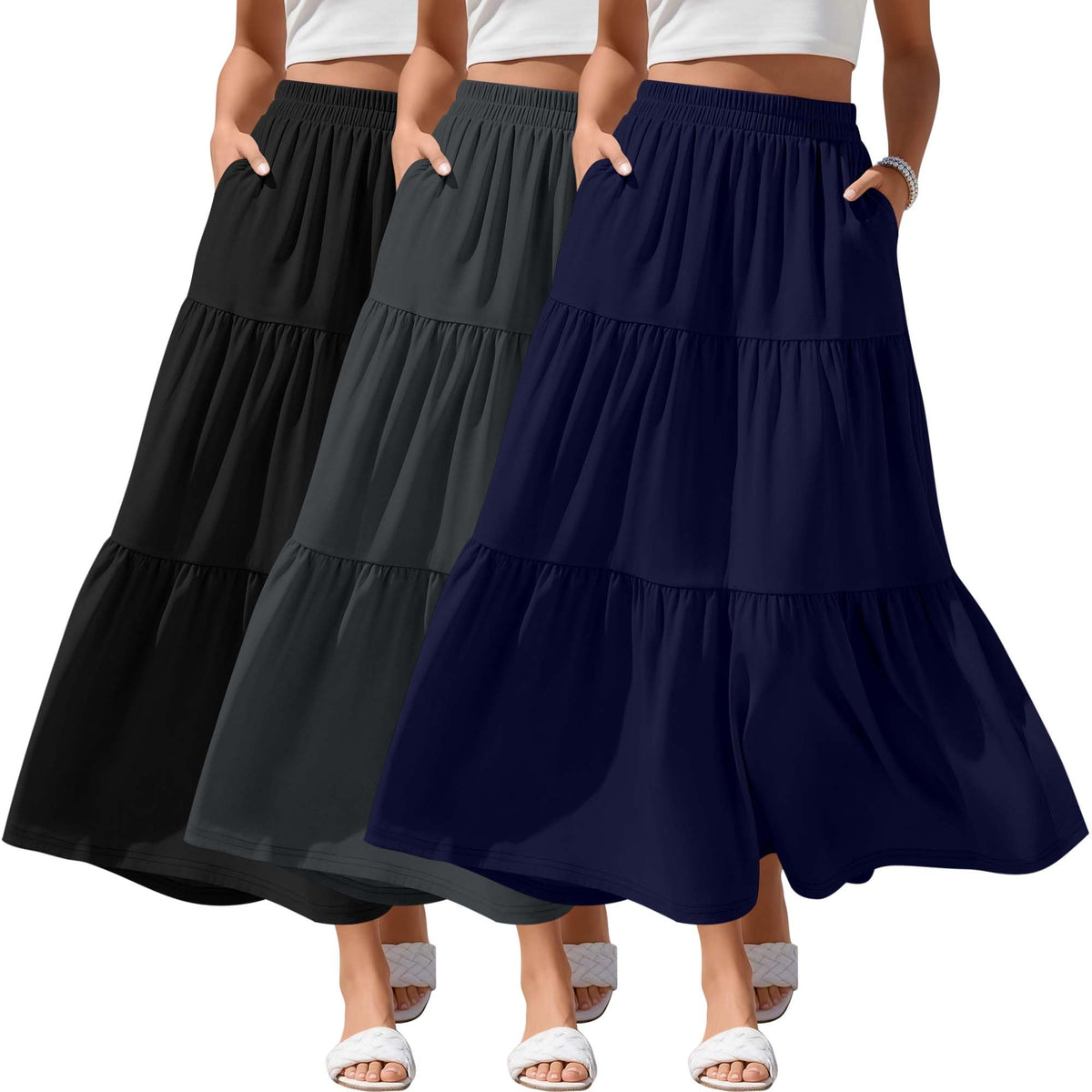 3 Pack Women's Maxi Tiered Skirts
