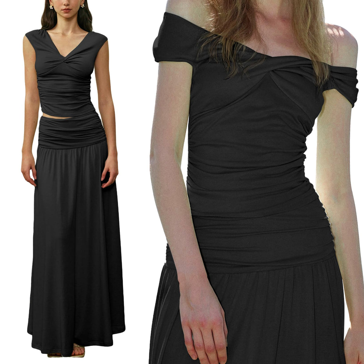 Two Piece Skirt Set Women Maxi Long Skirt and Top Outfit