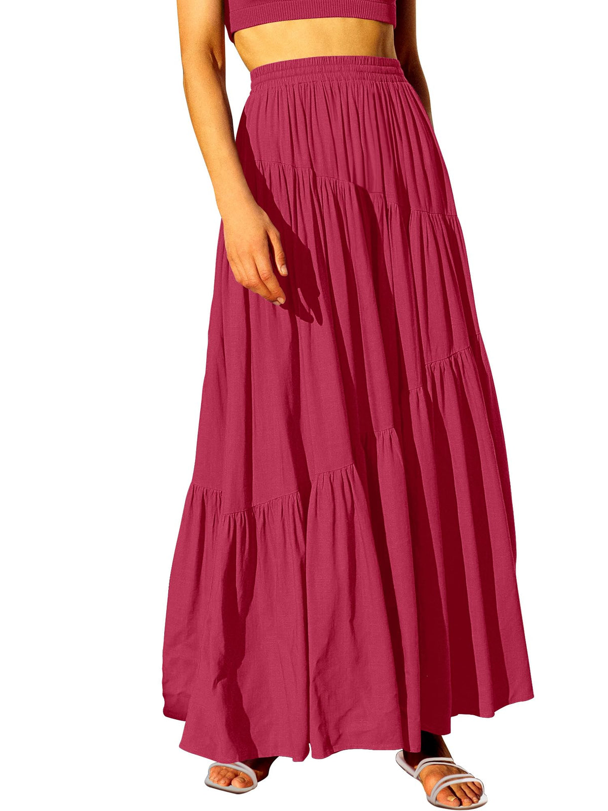 ANRABESS Women’s Summer Boho Flowy Maxi Skirts with Pockets