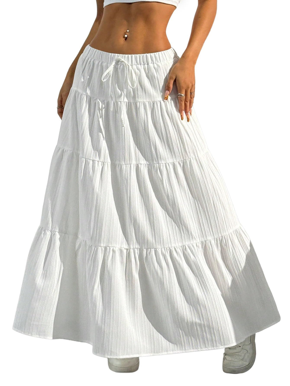 Verdusa Women's Boho Flowy Ruffle Long Maxi Skirt Summer Beach Outfits