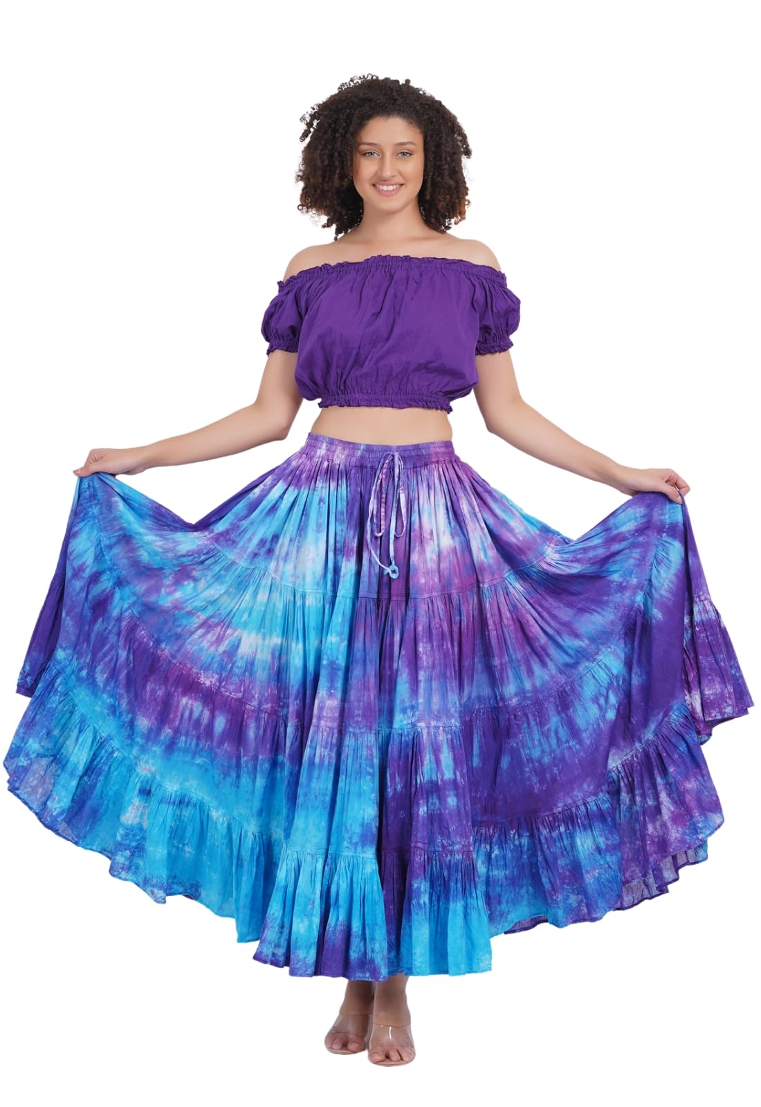 Wevez Women's 25 Yard Casual High Waist Long Maxi Skirt with Elastic Waistband Flared Cotton Skirts for Women