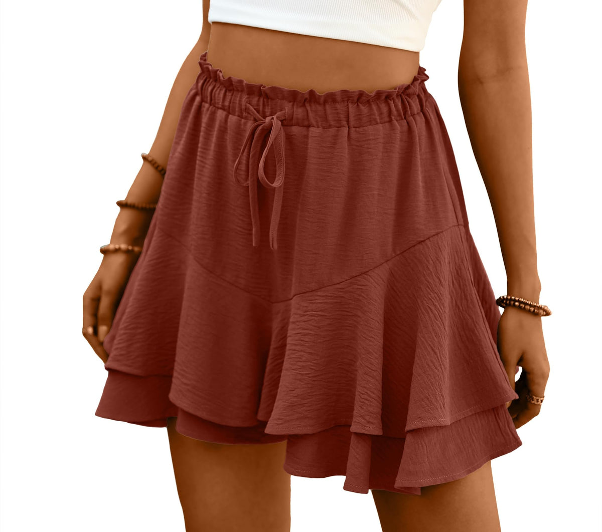 Lepunuo Flowy Shorts for Women Boho Ruffle Tiered Skorts Summer Skorts