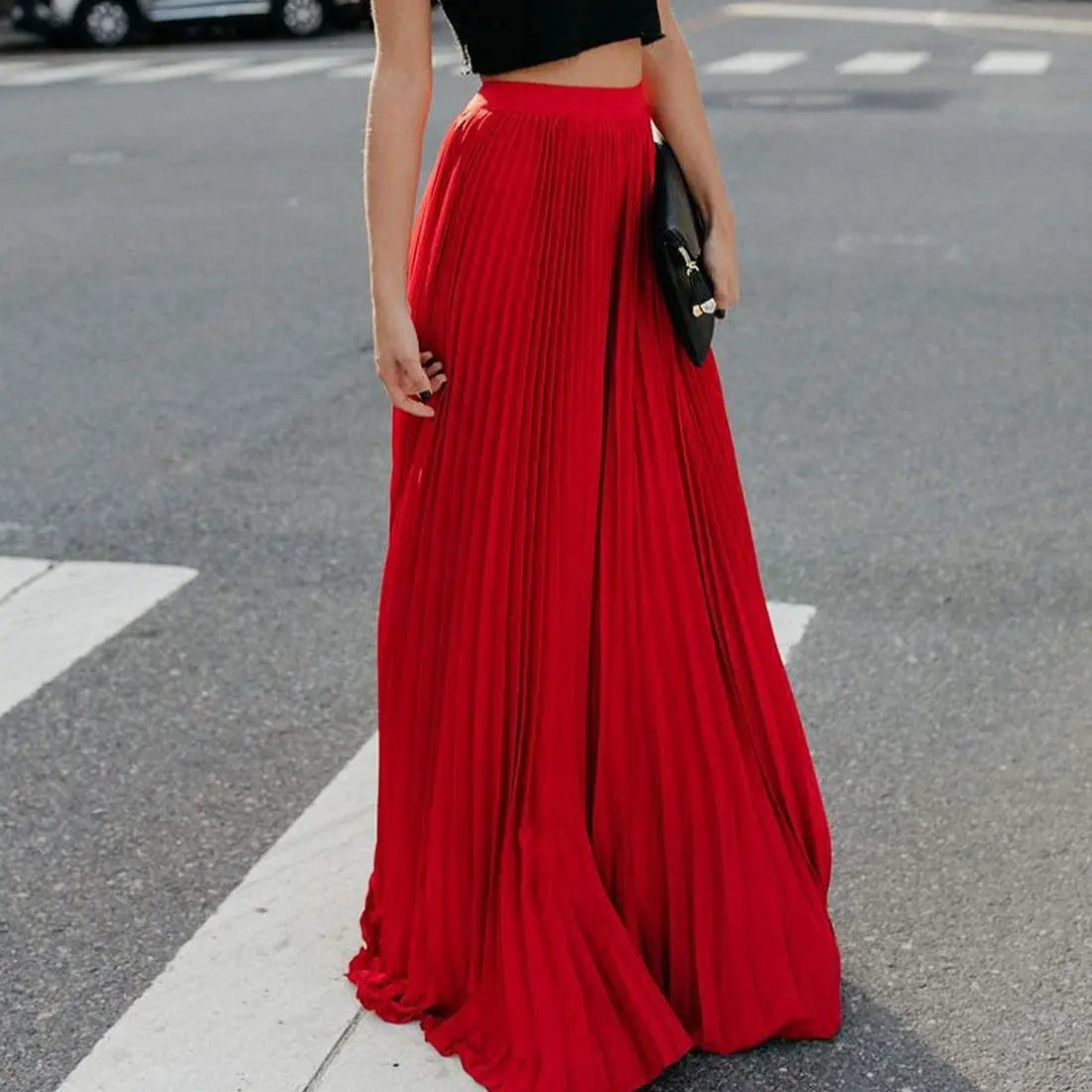 Ebossy Women's High Waist Flowy Pleated Chiffon Maxi Skirt - Casual Loose Fitted, Elastic Waist, Summer Fall Winter Wear, Basic Minimalist Design Womenswear,back to school shopping