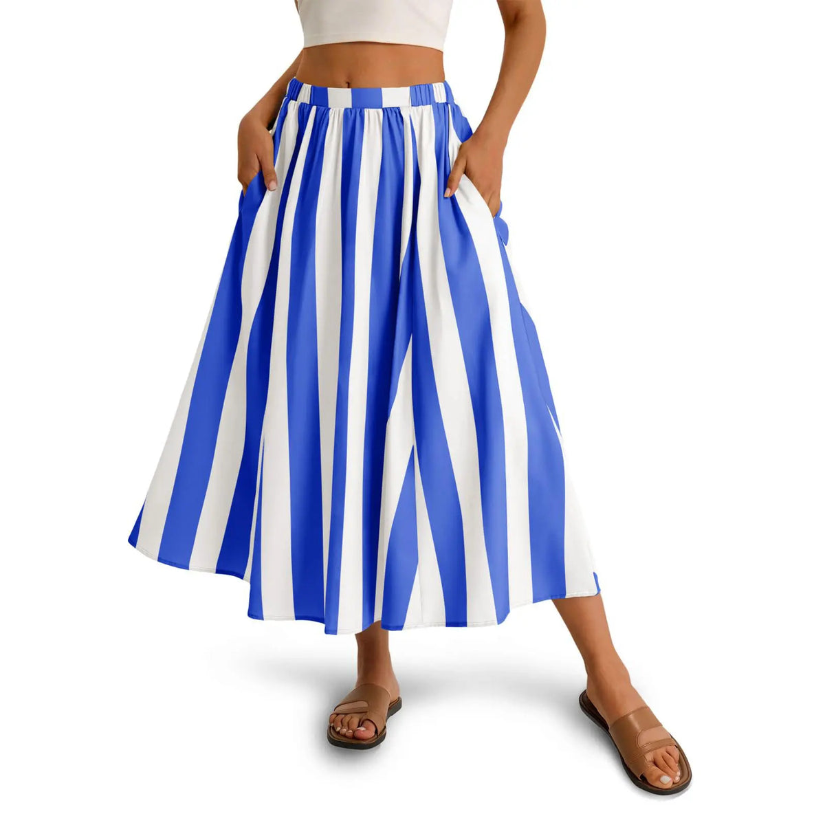 Cicy Bell Womens Summer Striped Maxi Skirts A-Line Elastic Waist Flowy Skirt Beach Vacation Outfits