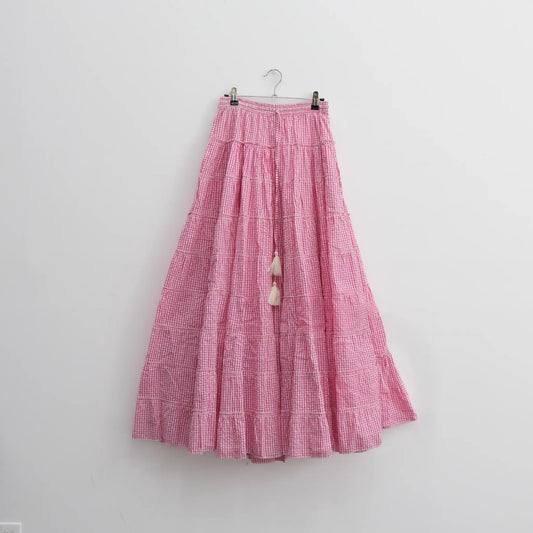 Gingham Flowy Skirt, Cotton Long Tiered Skirt with Pockets, Summer Maxi Bohemian Skirt, Cottagecore Boho Skirt