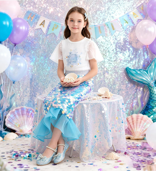 Miipat Girls Mermaid Tail Skirt Sparkly Kids Sequin Skirt Elastic Waist Birthday Party Beach Skirts