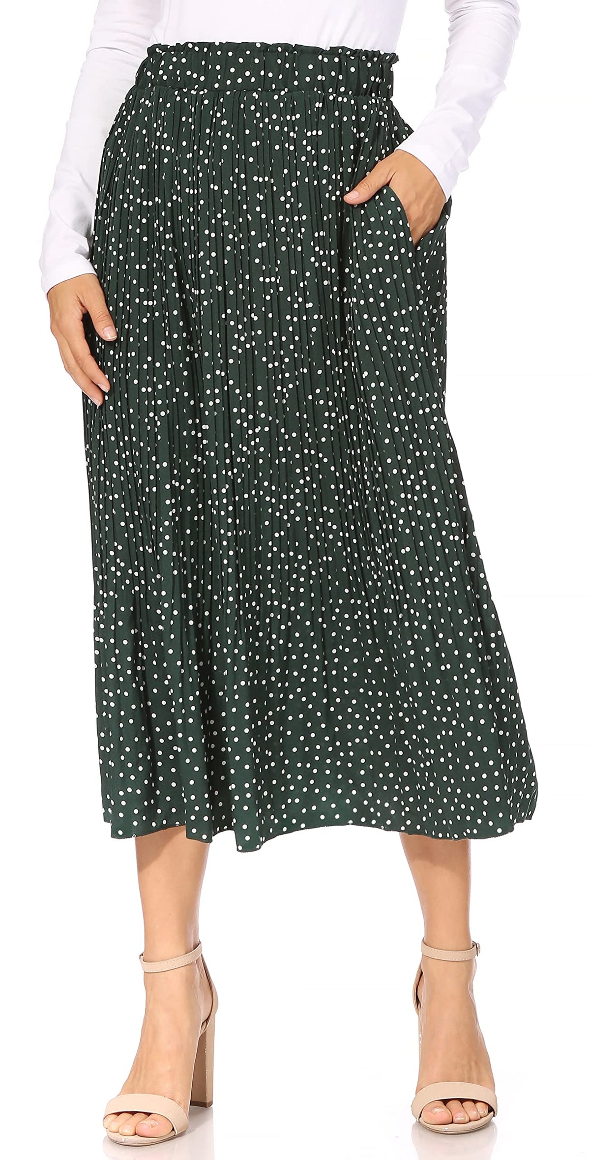 Simlu Pleated Midi Skirts for Women with Pockets, Elastic High Waisted Skirt Reg & Plus Size Womens Summer Skirts Trendy 2023