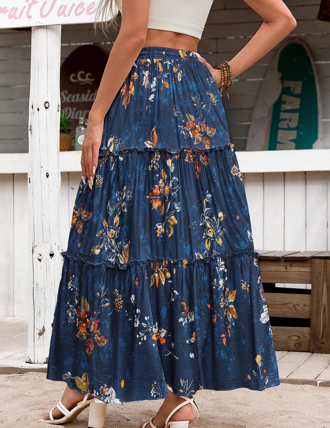 Zeagoo Womens Casual Maxi Skirts for Women 2026 High Waist Boho Skirts Floral Printed Long Flowy Skirt with Pockets
