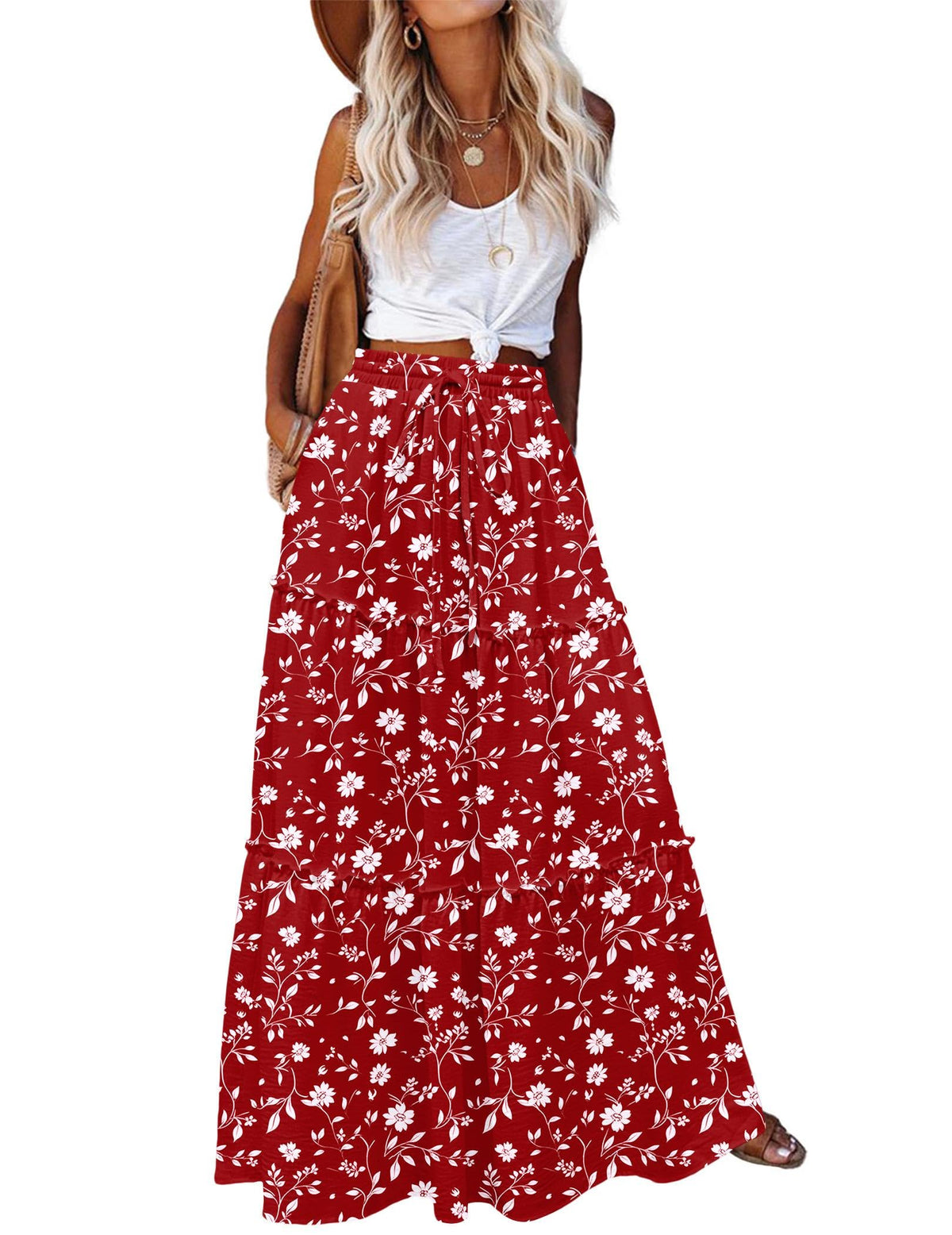 Zeagoo Womens Casual Maxi Skirts for Women 2026 High Waist Boho Skirts Floral Printed Long Flowy Skirt with Pockets